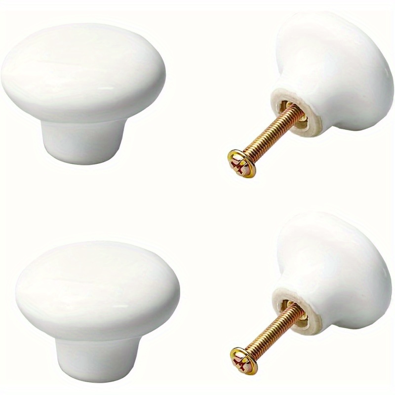 

4pcs Boutons de Placard en Céramique Blanche - Poignées de Tiroir Rondes Rétro en Porcelaine pour Commodes & Cuisine, Métallique