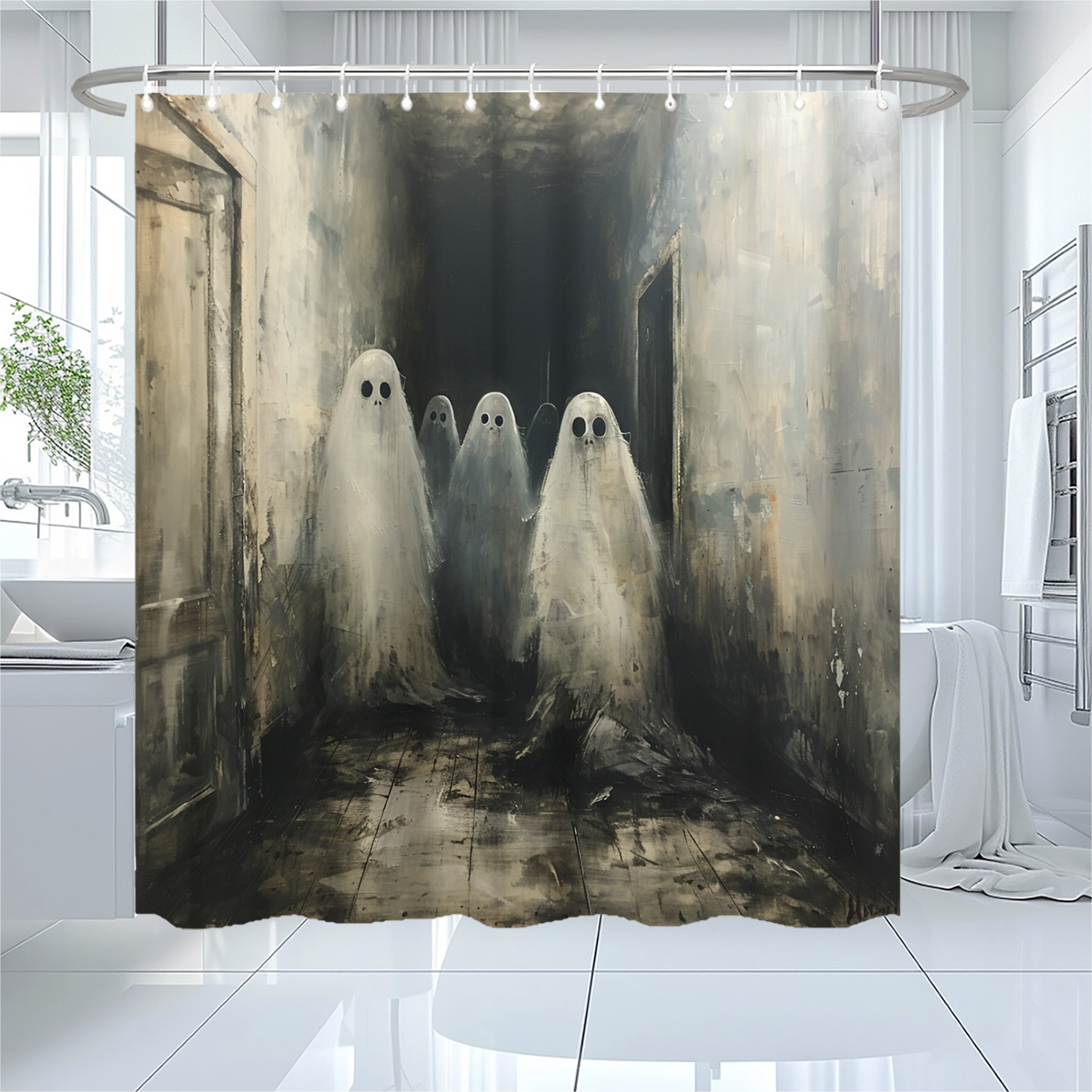 

1pcs Horror Shower Curtain, Christmas Holiday Decoration Fall Winter Home Decor Washable, 71x71in, With 12 Hooks, Stylish Bathroom Decor