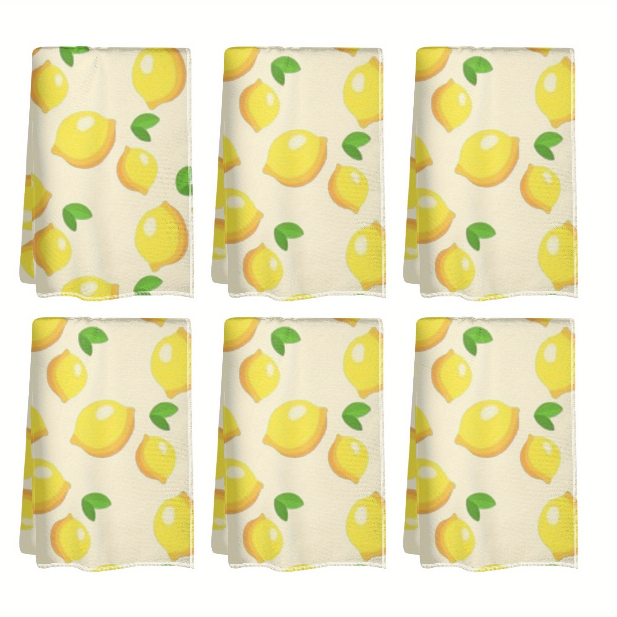 

6pcs Lemon Print Kitchen Towel Set - Ultra Soft, Machine Washable Polyester Dish Cloths For Cooking & Baking, Modern Space Theme Design