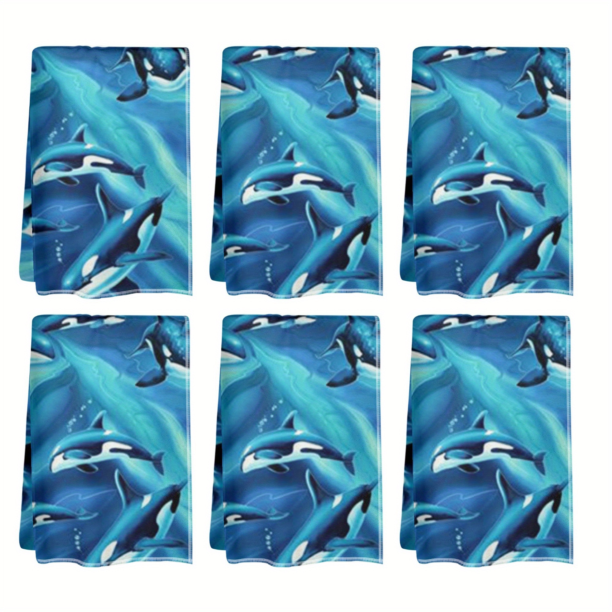 

6-pack Ocean Dish Towels – 18"x26" Polyester Kitchen Towel Set – Super Soft, Woven, Modern Space-themed Oblong Dish Cloth – Machine Washable Whale Design For Home And Kitchen Use