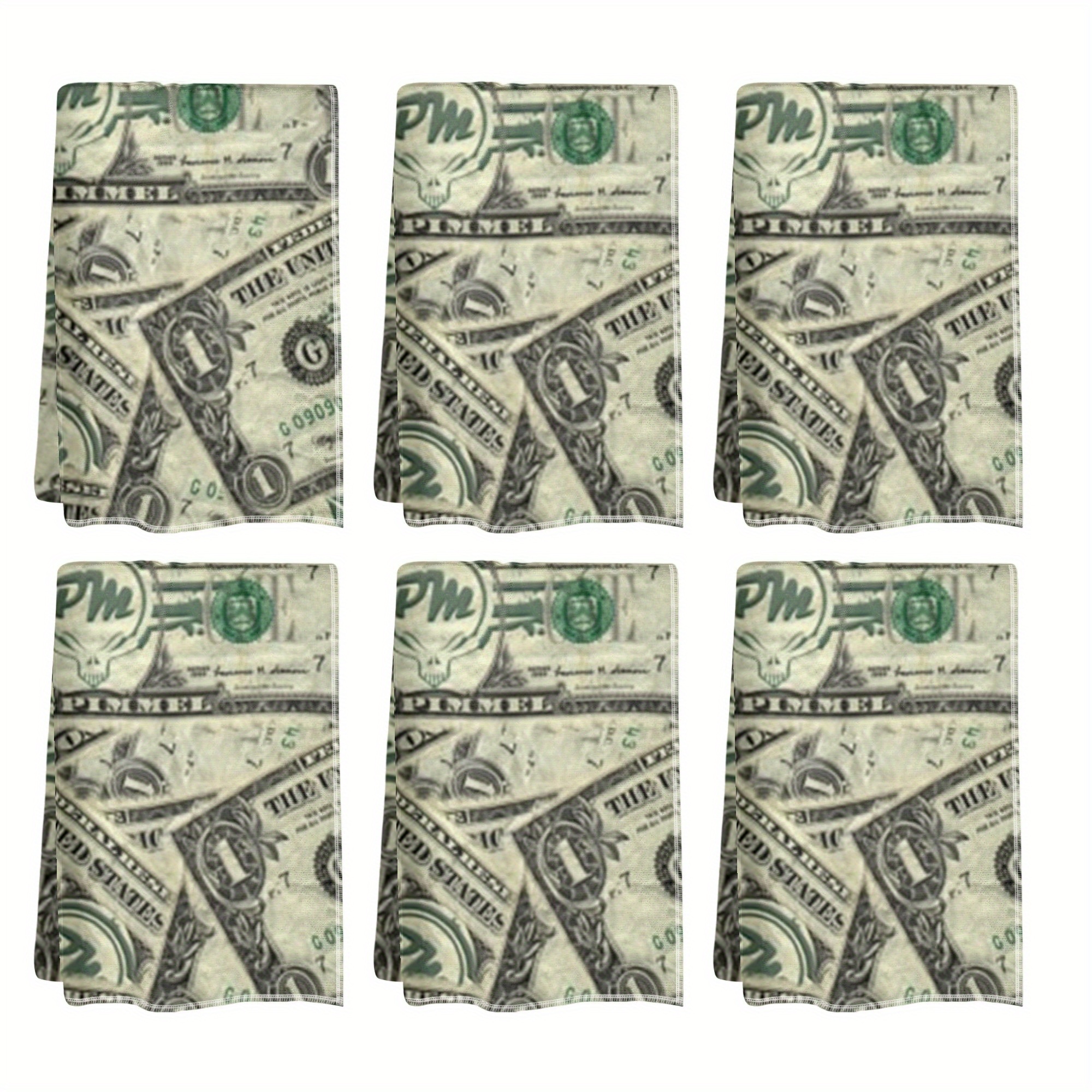 

6-pack Money Themed Polyester Towels, 18x26 Inches, Soft, Modern, Rectangular, Dishcloth & Cleaning Cloth Set, Machine Wash Only, Table Decor Towel Set