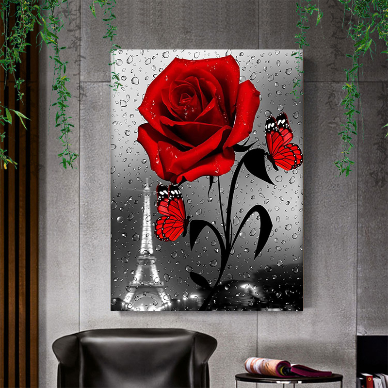 

1 Pc Wooden Framed Black, White And Red Rose Painting Canvas Painting (1)thickness 2.25cm/ 0.9inch Wall Art Prints Poster Wall Picture Decor For Home Gifts, Living Room, Bathroom, Bedroom, Kitche