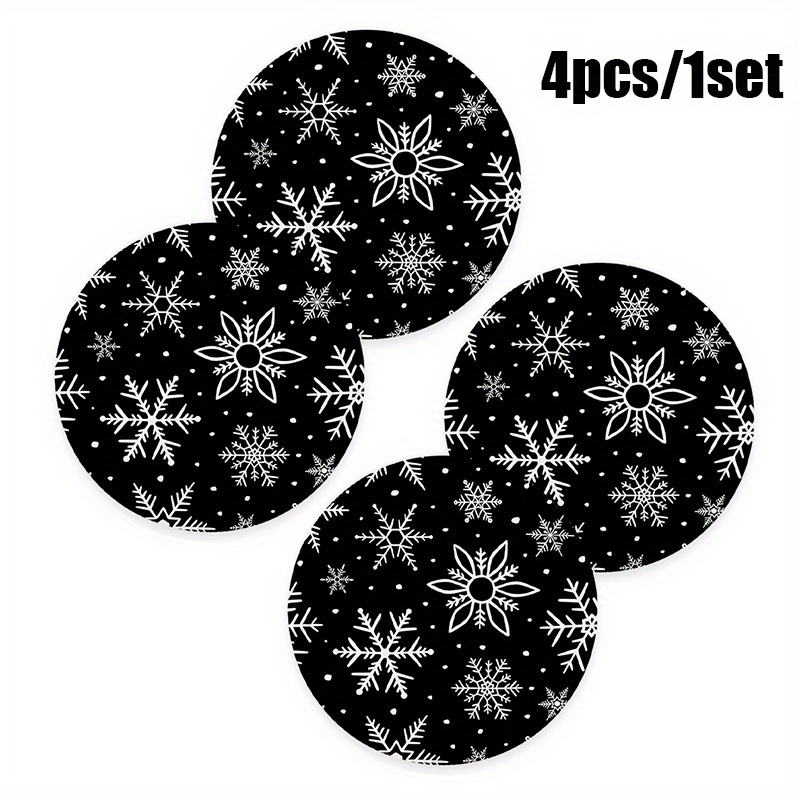 

Snowflake Pattern 4-pack Faux Leather Car Coasters, Anti-slip Universal Cup Holder Inserts, Festive Car Interior Accessories, Ideal Gift