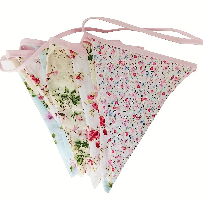 Floral Fabric Bunting Banner - Double-sided, Shabby Chic, For Weddings, Bridal Showers, Birthdays - No Power Needed, Event Decoration|floral Pattern Top|decorative Fabric Bunting, Wedding Decorations