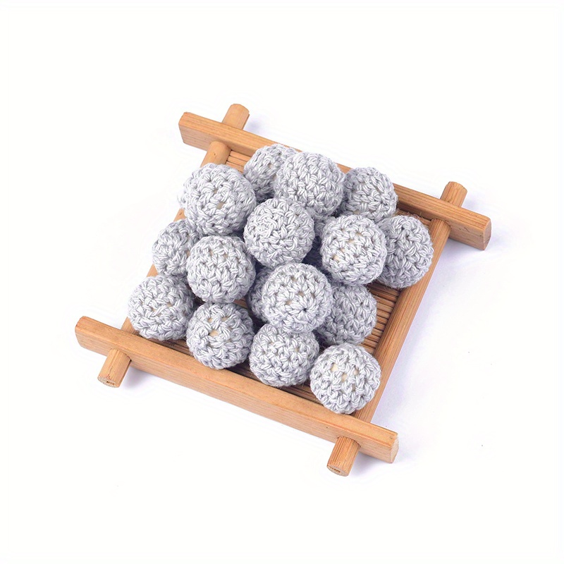 TEMU 20pcs 16mm Round Wooden Beads Knitted Ball Beads For Diy Jewelry Making, Pendant Necklaces, Bracelets, Earrings, Keychains, Phone Chains Accessories Decorative Crafts Gifts