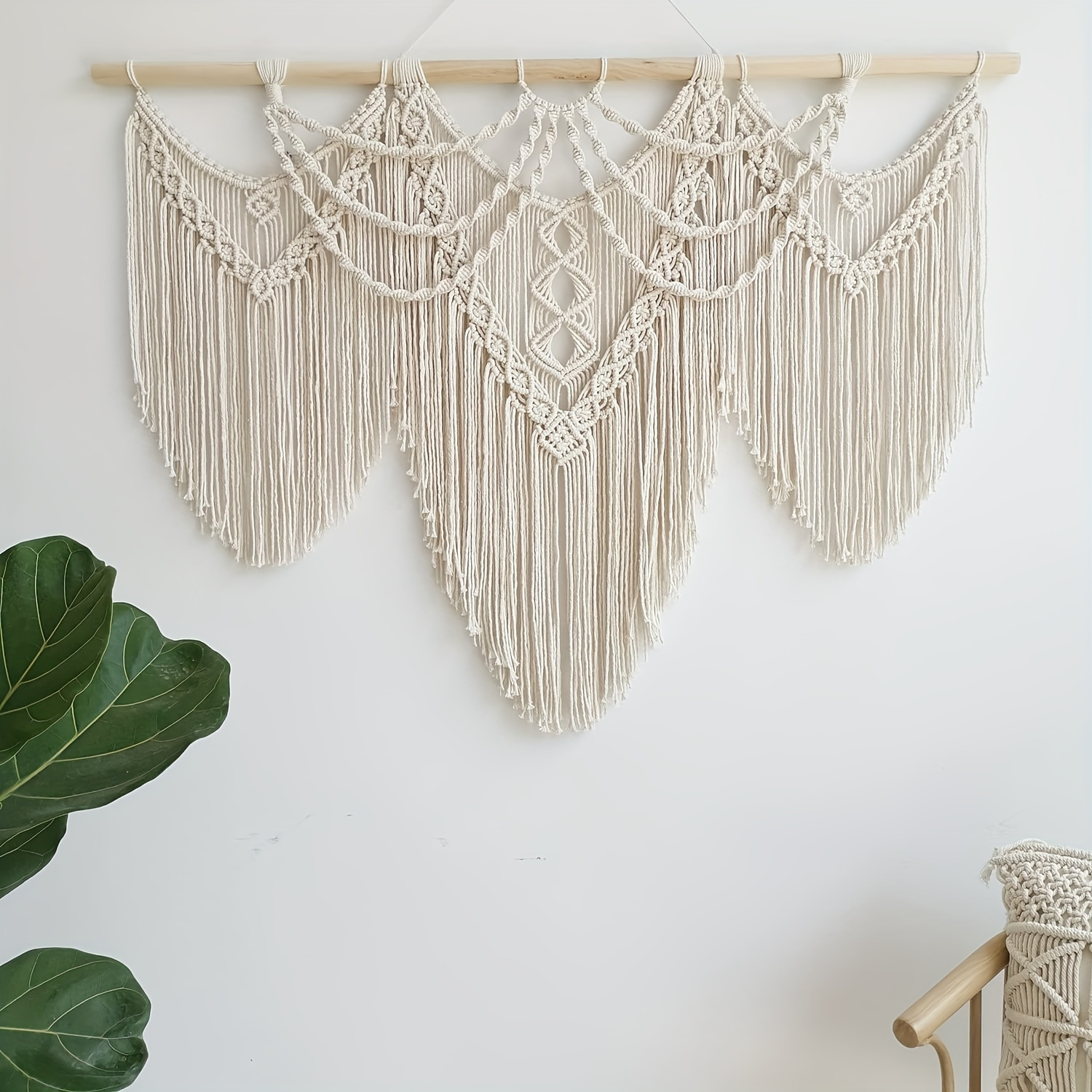 

1pc Large Macrame Wall Hanging Tapestry Macrame Wall Decor Art Chic Bohemian Handmade Woven Tapestry For Bedroom Living Room Apartment Wedding Party Home Decor, 109.22cm X 81.28cm