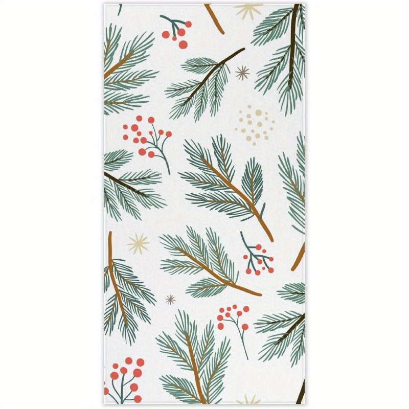 

Christmas Fingertip Towel - Green Leaves & Snowflakes Design, Absorbent Kitchen & Bathroom Hand Towel, Drying Hands & Dishes, Machine Washable, Polyester, 18x26 Inches