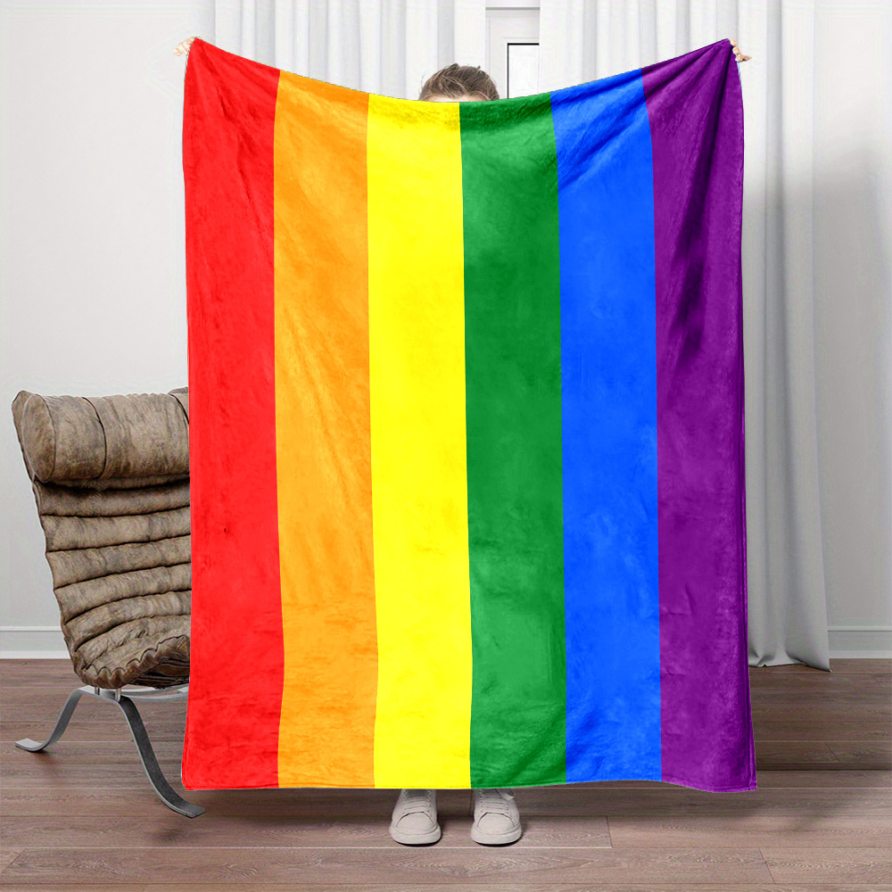   flannel throw blanket reversible   rainbow   pride   soft non woven   contemporary style lightweight and   details 0