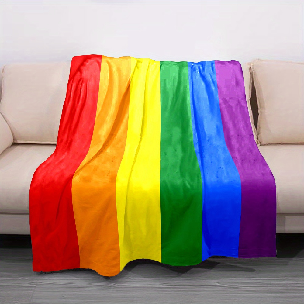   flannel throw blanket reversible   rainbow   pride   soft non woven   contemporary style lightweight and   details 1