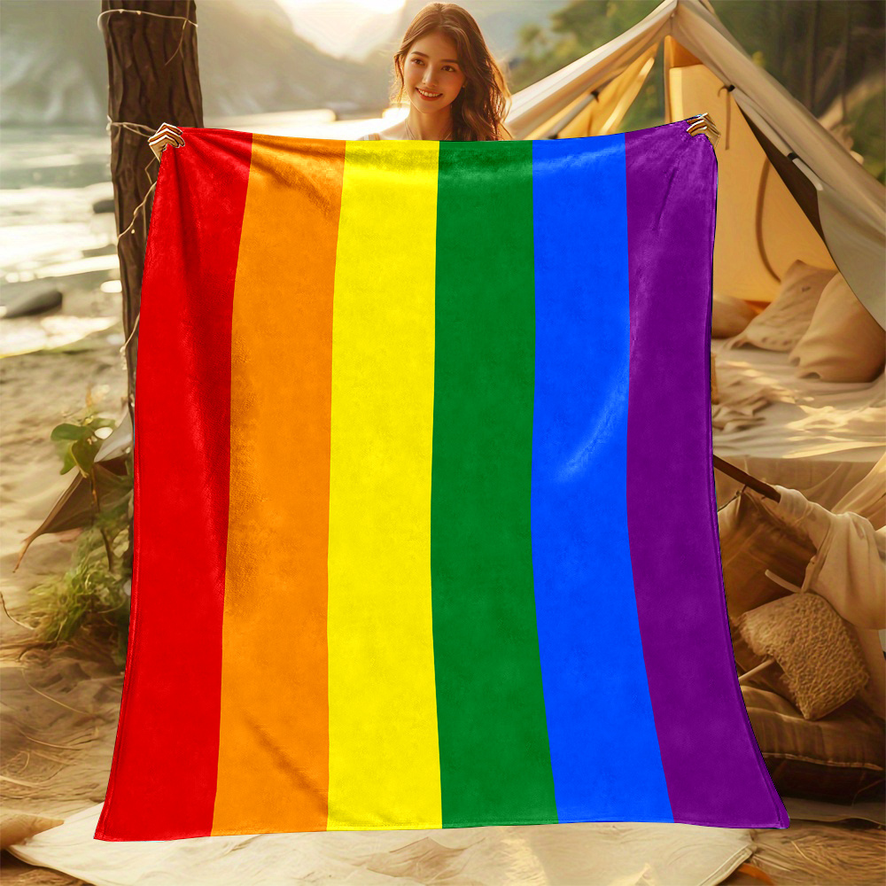   flannel throw blanket reversible   rainbow   pride   soft non woven   contemporary style lightweight and   details 2