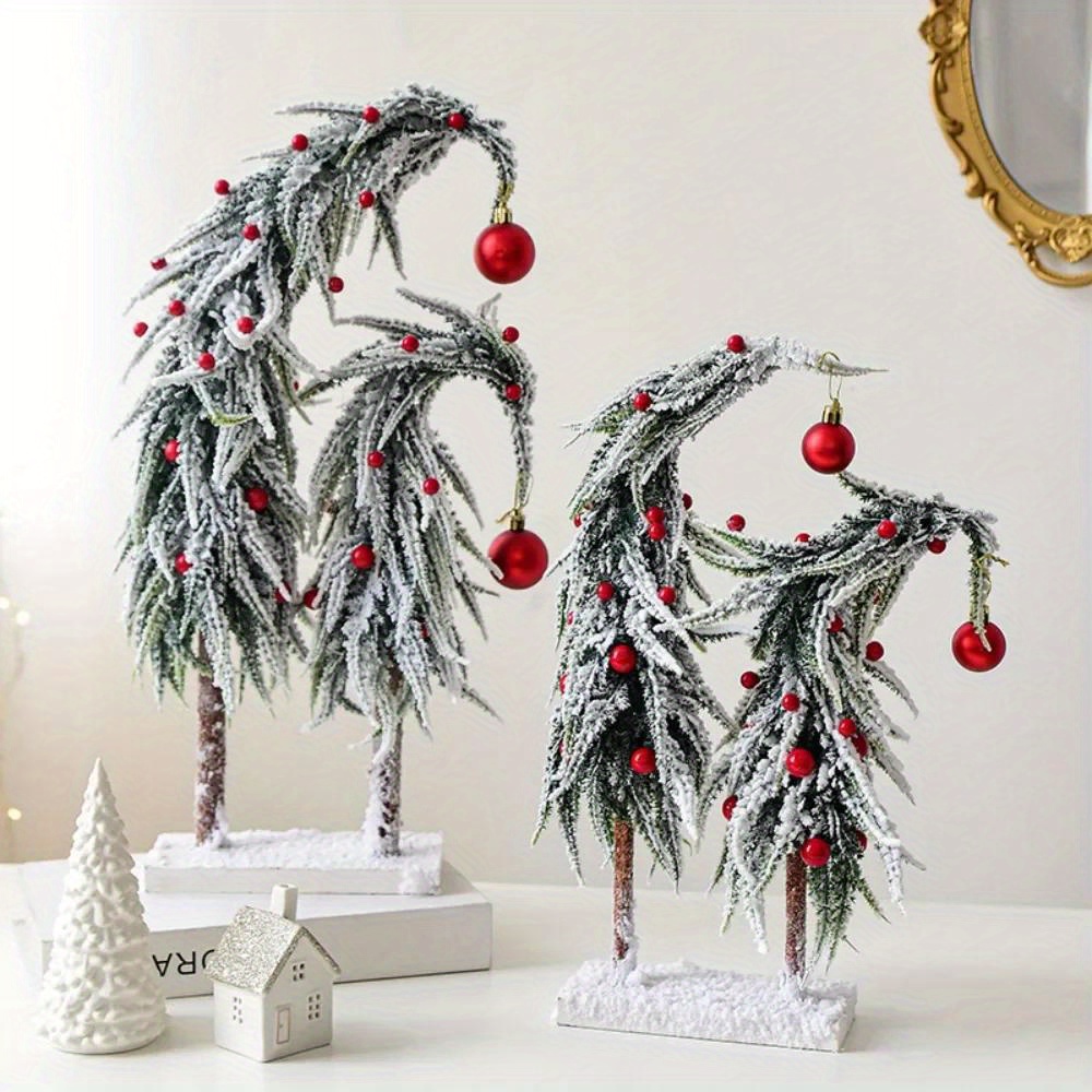 

Flocked Mini Cedar Christmas Tree With Red Berries - Artificial Tabletop Holiday Decor For Christmas And New Year, No Electricity Needed, Winter Theme Cedar Family Trees