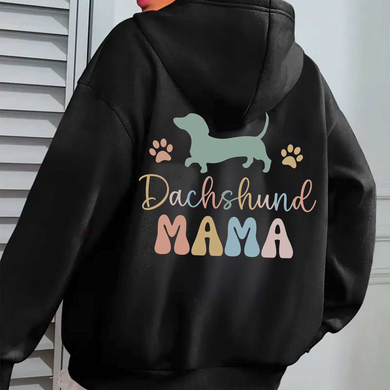 

Plus Size Dachshund Dog Print Long Sleeve Lounge Hoodie, Women's Casual Drawstring Warm Fleece Home Sweatshirt For Fall & Winter