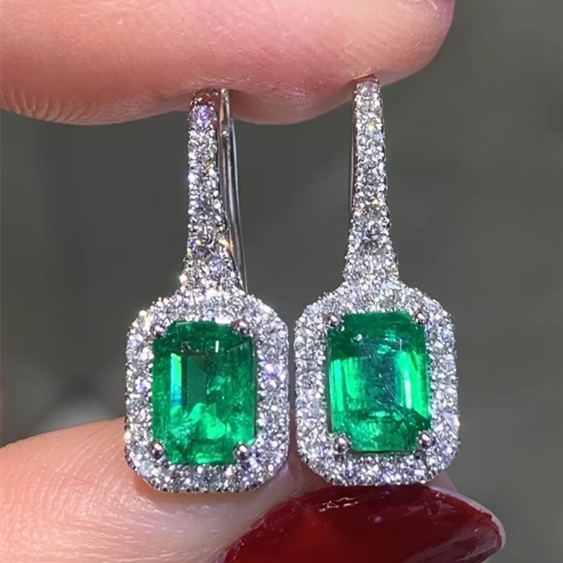 TEMU A Luxurious And Exquisite Green Synthetic Gemstone Zirconia Circular Earrings For Ladies, Perfect For Banquet Parties, Anniversaries, And Gifts.