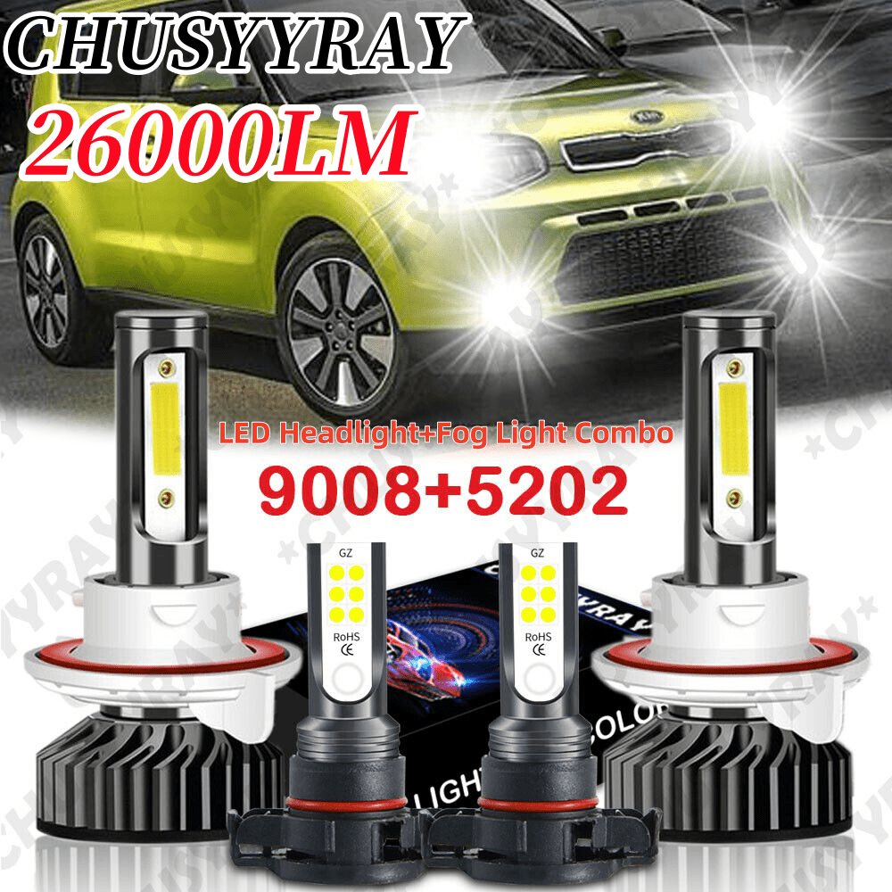 

Led Headlight+fog Bulbs 9008+5202 Kia 2014-2020 100w Super 26000lm 6000k , Of 4