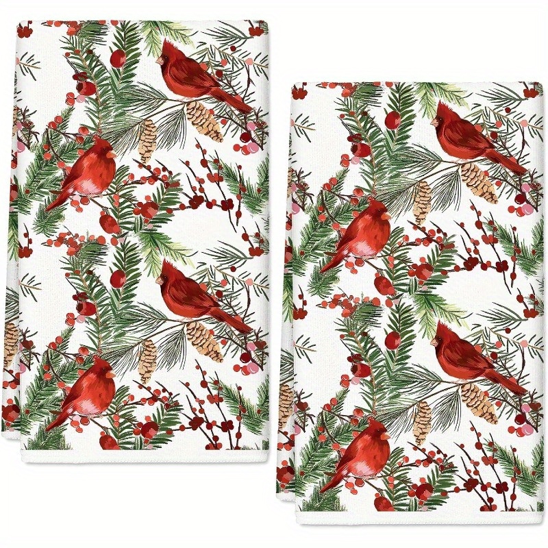 

2pcs Christmas Kitchen Towels - Polyester, Watercolor & Berries Design, Drying Hands Or Towels, Machine Washable, 18x26 Inches