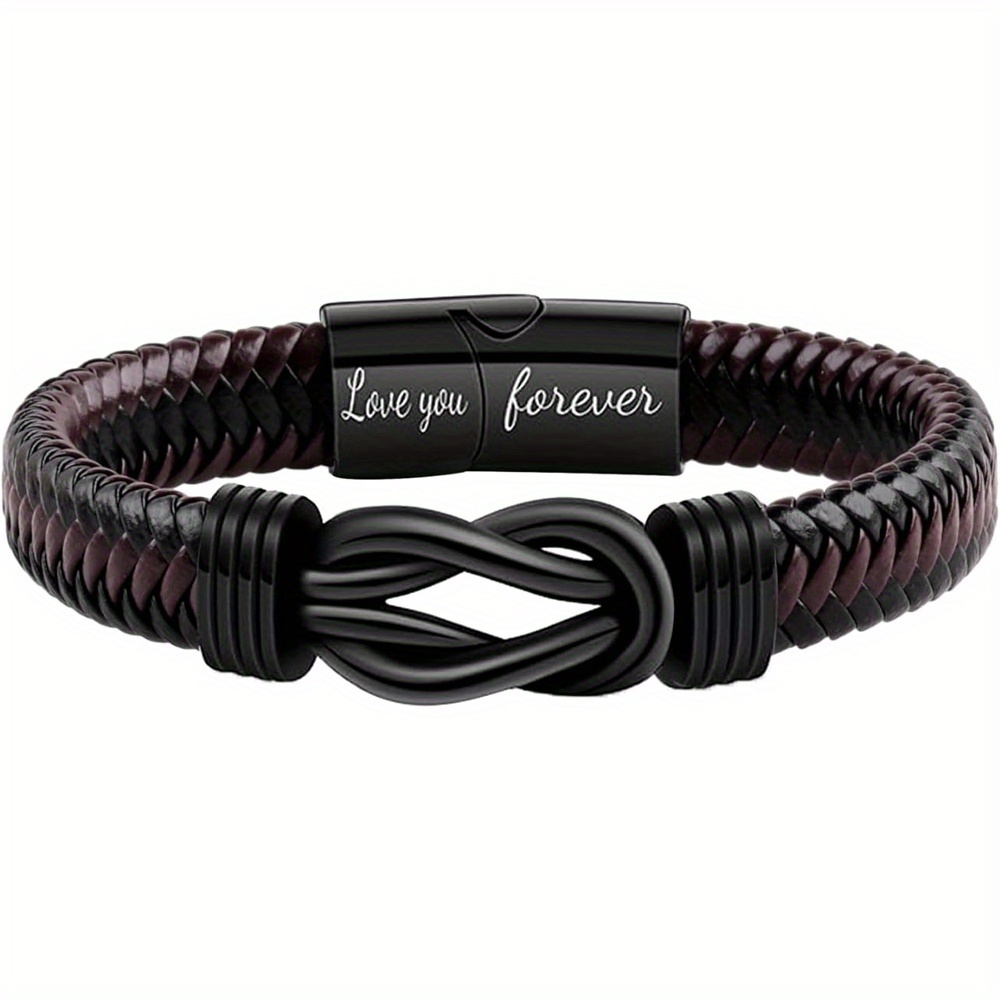 

2pc Multi-layer Leather Bracelet For Men, Elegant Style With Stainless Steel Infinity Charm, Perfect Gift For Son