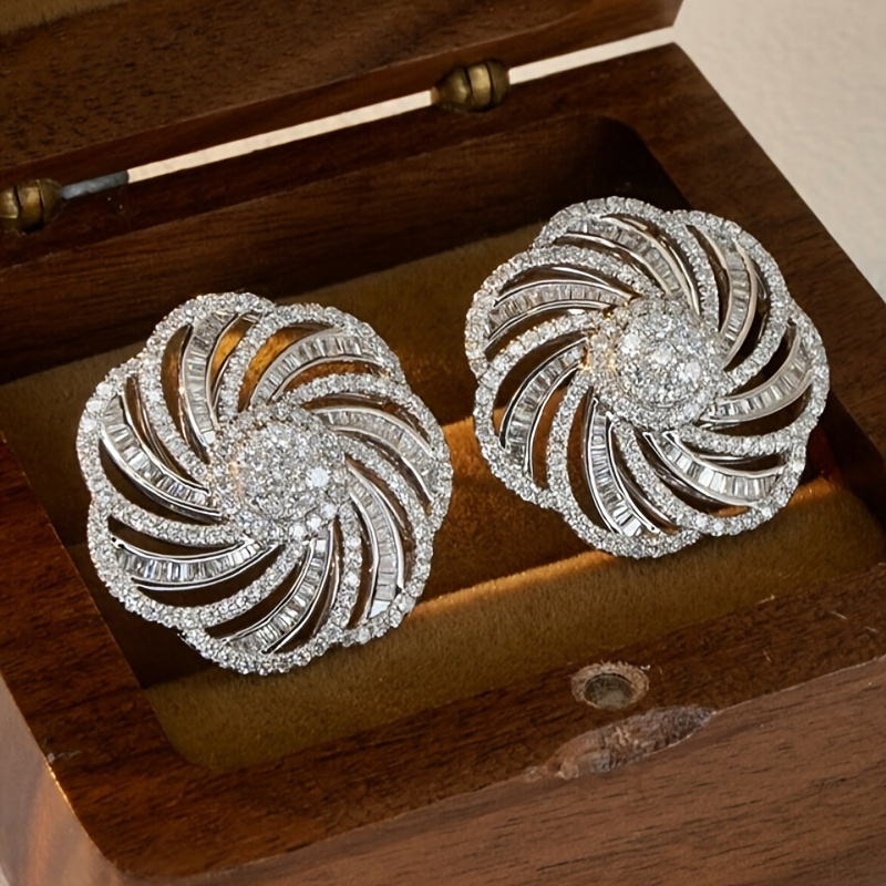 TEMU A Pair Of Exquisite And Luxurious Synthetic Synthetic Zirconia Flower Earrings For Ladies, Suitable For Weddings, Engagements, Banquets, Daily