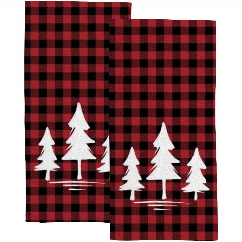 

2pcs Set Christmas Pine Trees Hand Towels - , Absorbent Polyester Kitchen & Bathroom Towels, Gym, Spa, Bar - 18x26 Inches