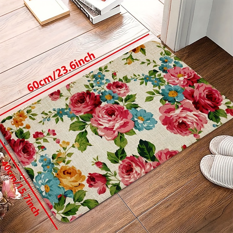 

Non-slip Boho Chic Rose Rug - Elegant & Washable Polyester Mat For Home Decor, Ideal As A Welcome Or Valentine's Day Accent