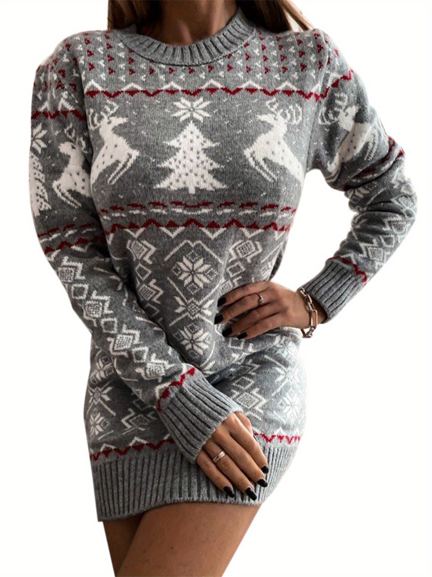 white christmas dresses Tinsel Pom Christmas Tree Sweater Dress – Ragstock