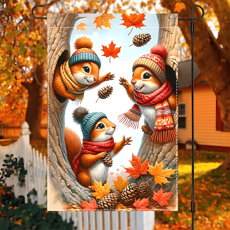 

Autumn Squirrel Garden Flag - Double Sided Polyester Flag With Squirrel Graphics, No Power Needed, Burlap Material, Weather-resistant, Machine Washable, For Yard, Lawn, And Porch - 12x18 Inch (1pc)