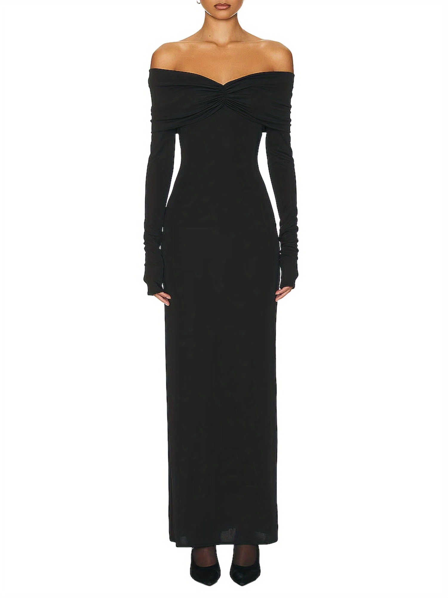 chinese dress ladies Black Sequin Strapless Feather Long Sleeve Maxi Dress main image 0