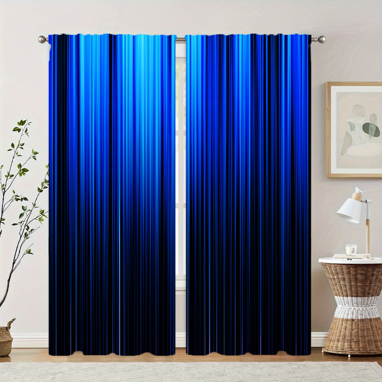 

2pcs, Polyester Material, Blue And Black Gradient Pattern Print, Light Filtering Curtain, Suitable For Bedroom, Living Room, Office And Home Decoration, Pole , Suitable For Pole