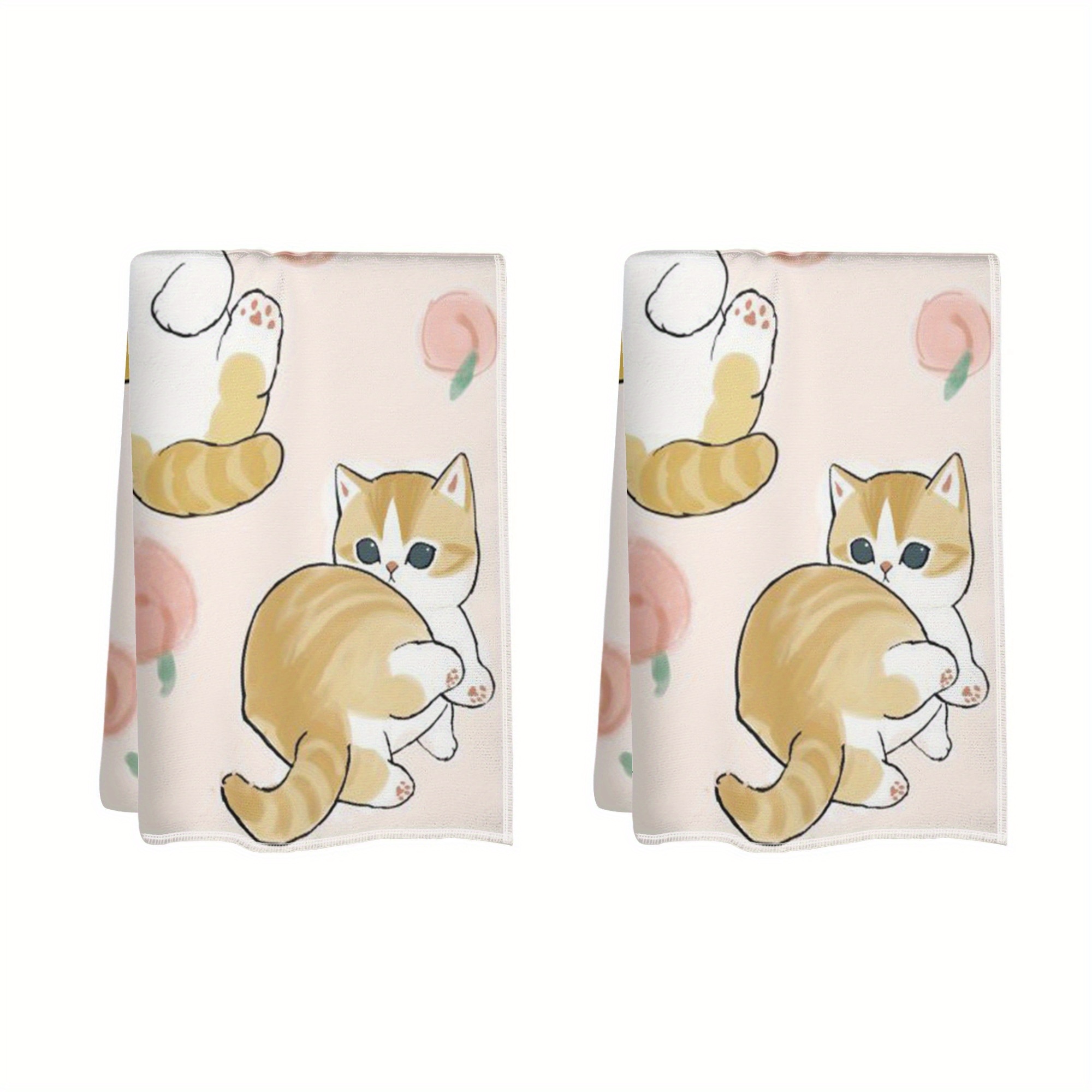 

Cartoon Cat Print Dish Towels Set Of 2, Polyester Lightweight Hand Wash Only Oblong Kitchen Towels, Modern Woven Dish Cloths For Home And Hotel Cleaning, Cute Animal Themed Kitchen Towels - 18x26in