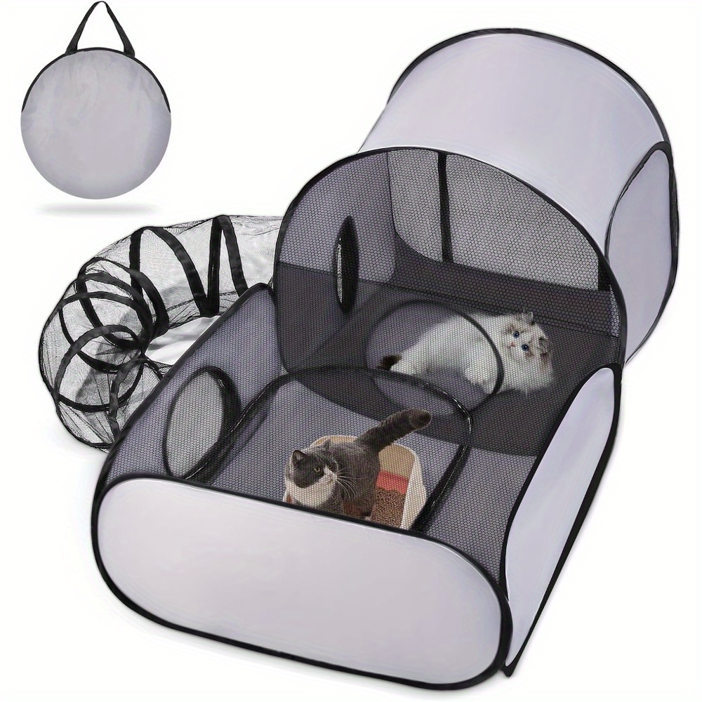 

Portable Cat Playpen With Tunnel - Breathable & , Indoor/outdoor Pet Fence For Cats And Small Dogs, Includes Carry Bag