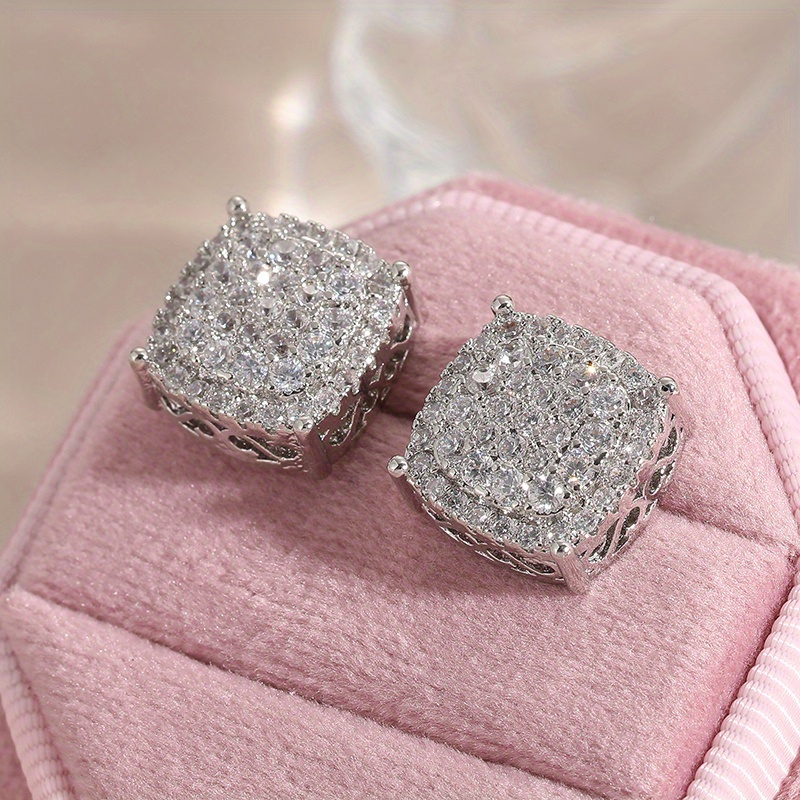 TEMU A Pair Of Fashionable Square Synthetic Zirconia Earrings For Women' Versatile And Exquisite Additions