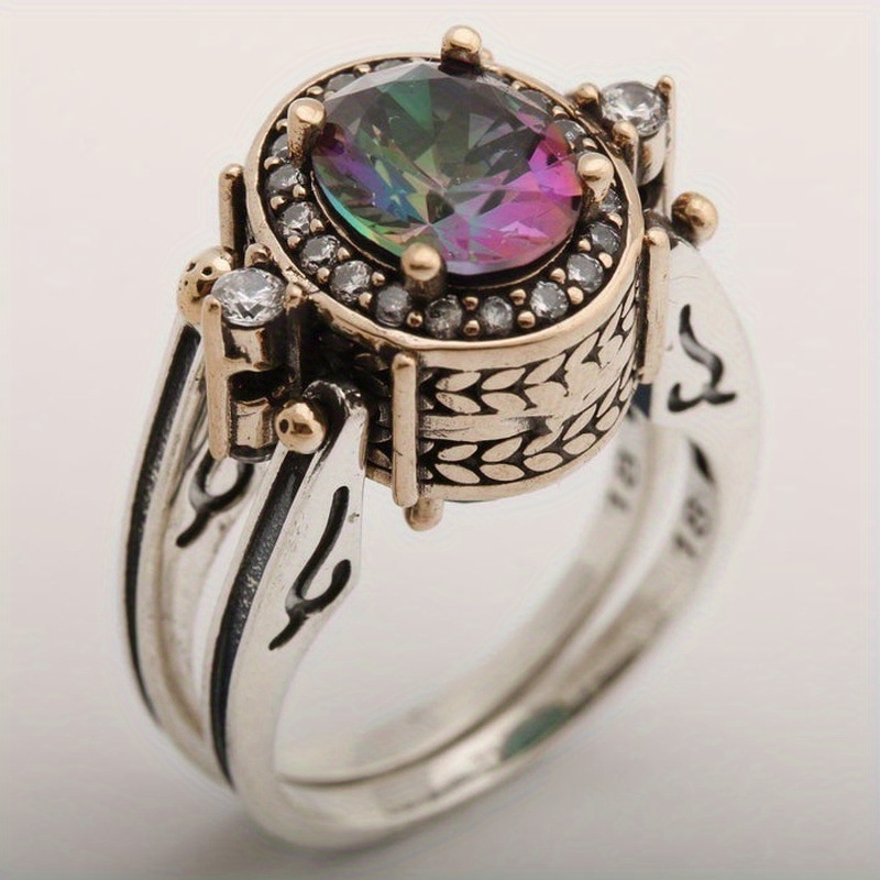 

1 Pcs Double Color Ring Exquisite Fashion Colorful Gemstone Women's Holiday Ring