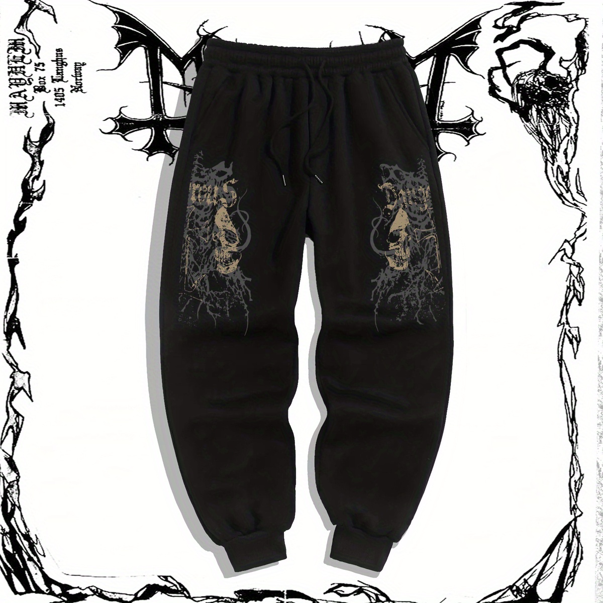 

Gothic Reversible Skull Print, Men's Comfy Casual Sweatpants With Drawstring, Tapered Cuff Pants Design, Ideal For Daily, Sports And Outdoor Activities