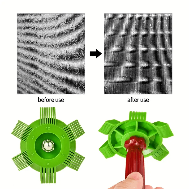 Универсальный инструмент для очистки и ремонта конденсатора и радиатора кондиционера - расческа для ребер охлаждающей катушки HVAC без использования электричества. Подробности 1.