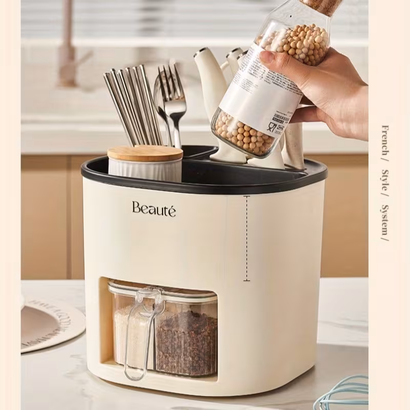 multifunctional kitchen storage rack large capacity rotating holder with chopsticks container and seasoning box plastic material Product details 16