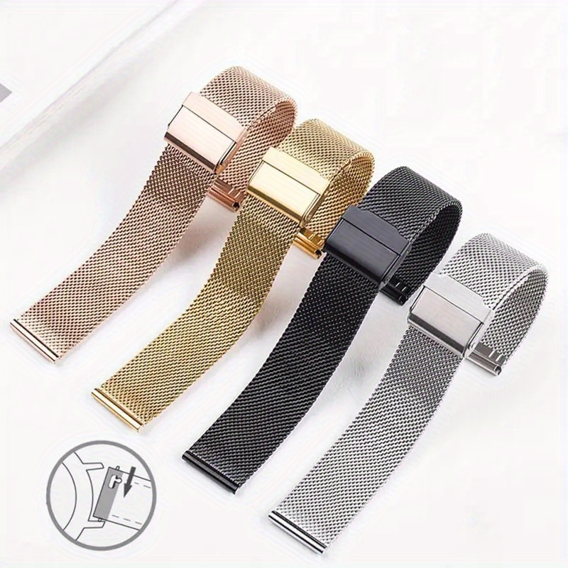 Image of Set Of 4 Quick Release Milanese Bands Compatible With 14mm, 16mm, 18mm, 20mm, And 22mm Stainless Steel For Men And Women