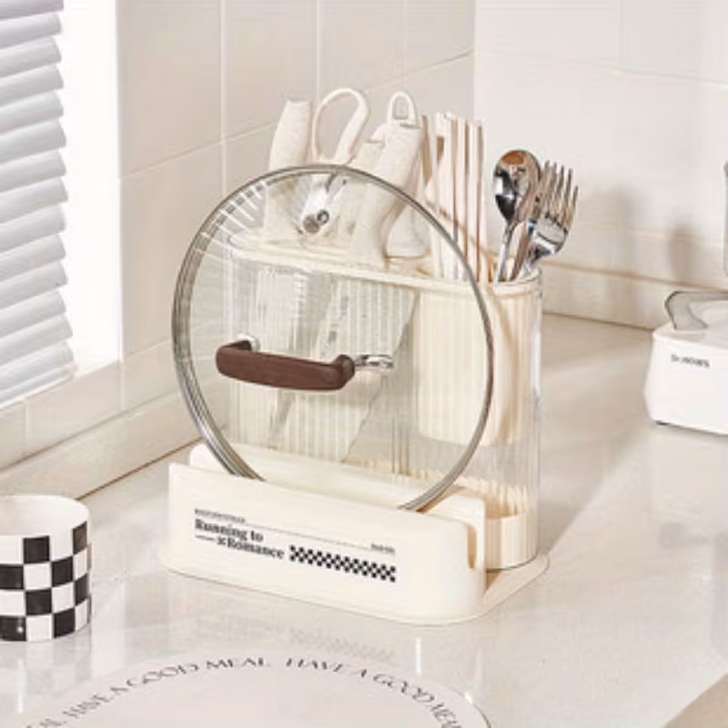 multifunctional kitchen storage rack large capacity rotating holder with chopsticks container and seasoning box plastic material Product details 4