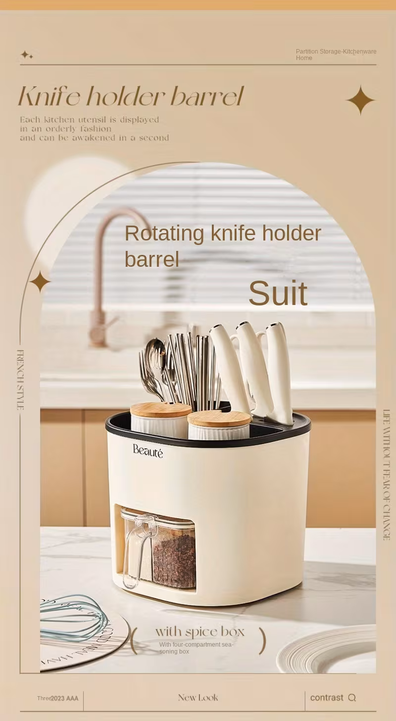 multifunctional kitchen storage rack large capacity rotating holder with chopsticks container and seasoning box plastic material Product details 6