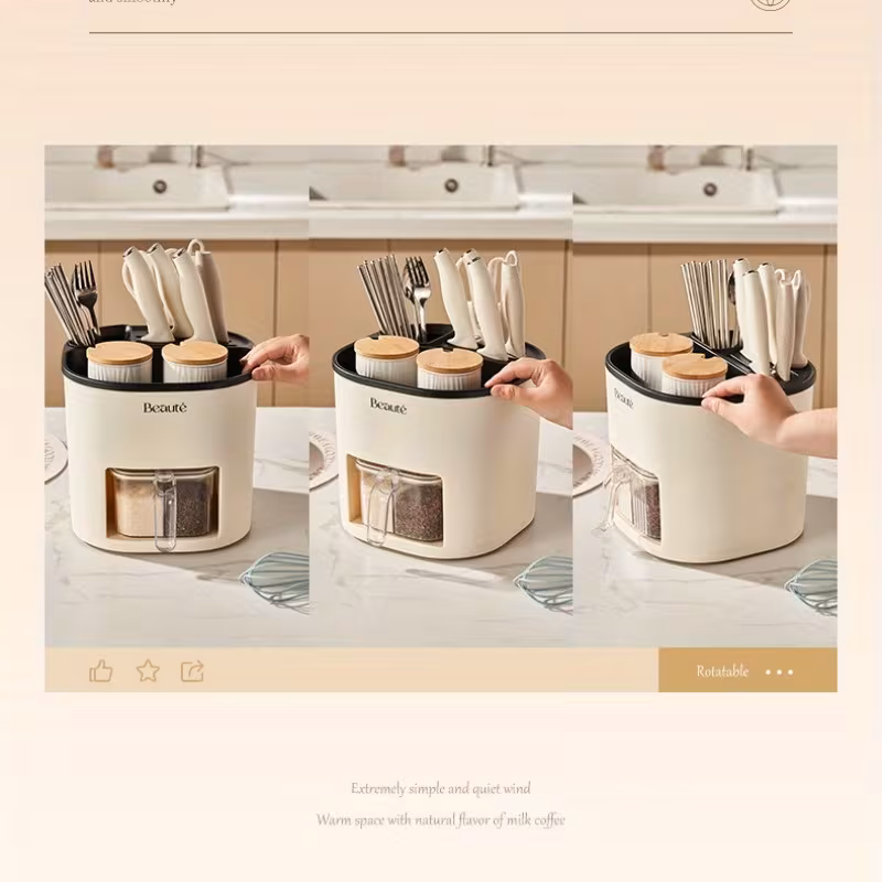 multifunctional kitchen storage rack large capacity rotating holder with chopsticks container and seasoning box plastic material Product details 11