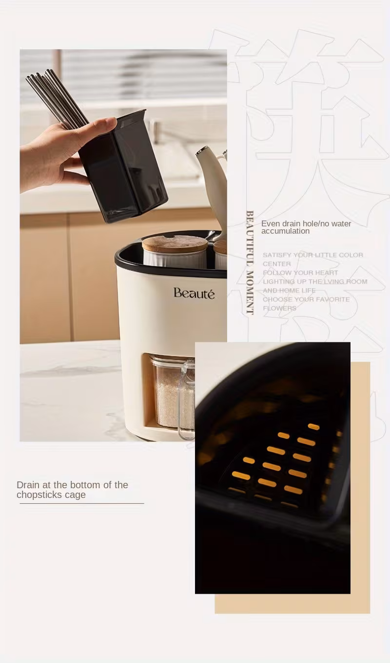 multifunctional kitchen storage rack large capacity rotating holder with chopsticks container and seasoning box plastic material Product details 13
