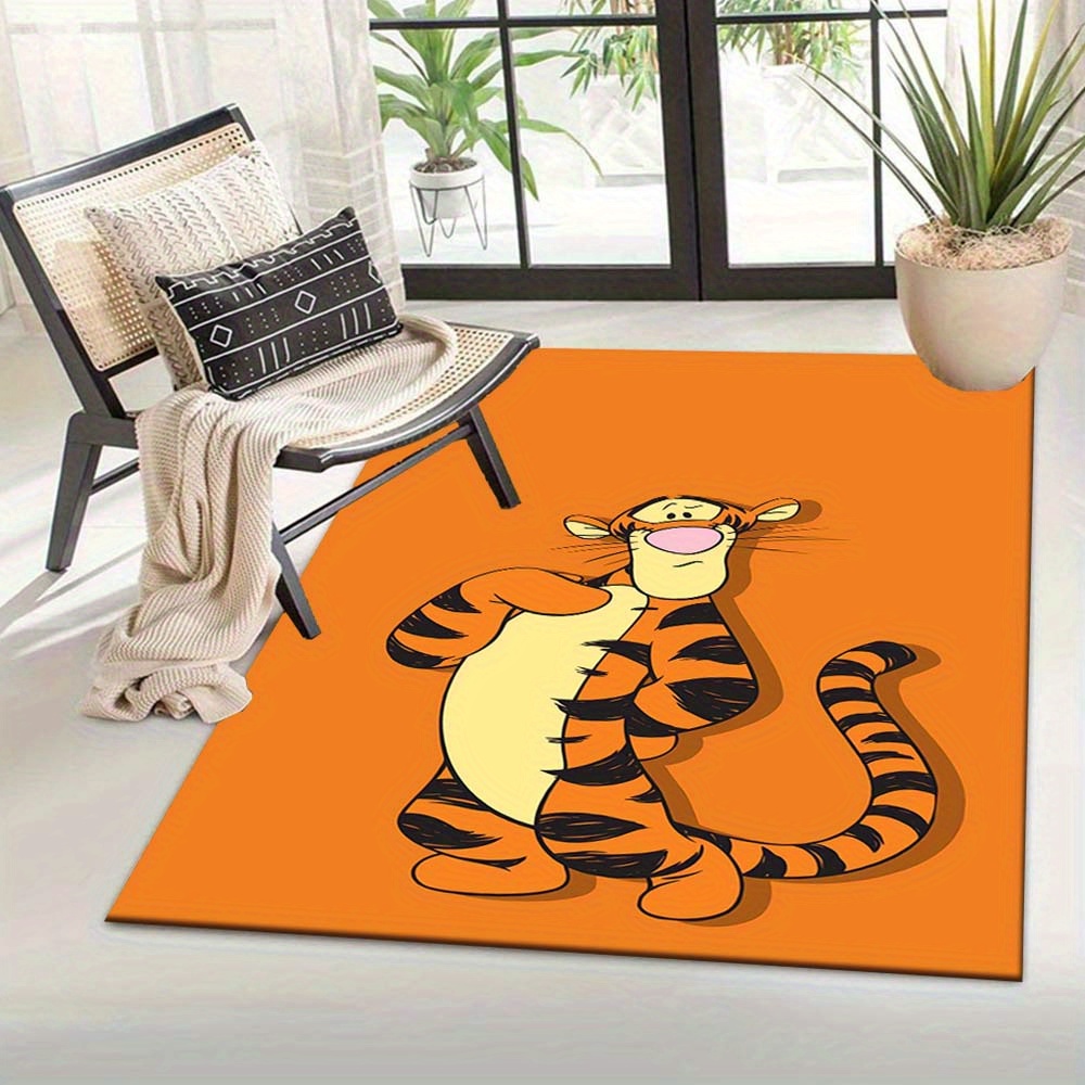 

Tigger Cartoon Area Rug - Polyester Crystal Velvet, Non-slip Backing, Indoor Home Decorative Mat, Large Size Over 1.8m Long & 2.16m², Hand Washable - For Bedroom, Office, Entryway (1 Piece)