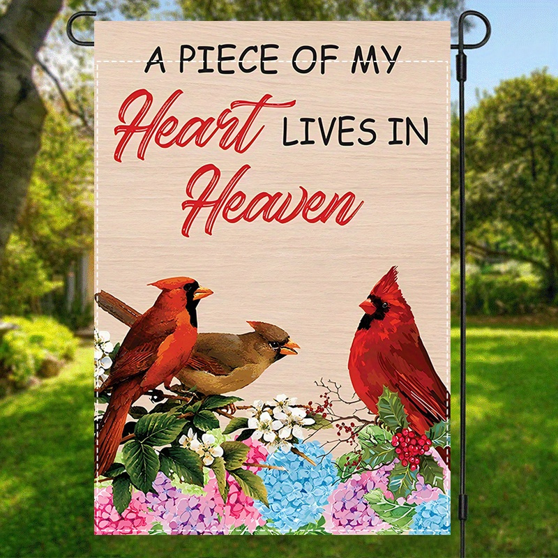 

Weatherproof Polyester Double-sided Garden Flag – " Lives In Heaven" With Red Bird Design, Multipurpose Yard And Home Décor, Machine Washable, Without Electricity, 12x18 Inch - 1pc