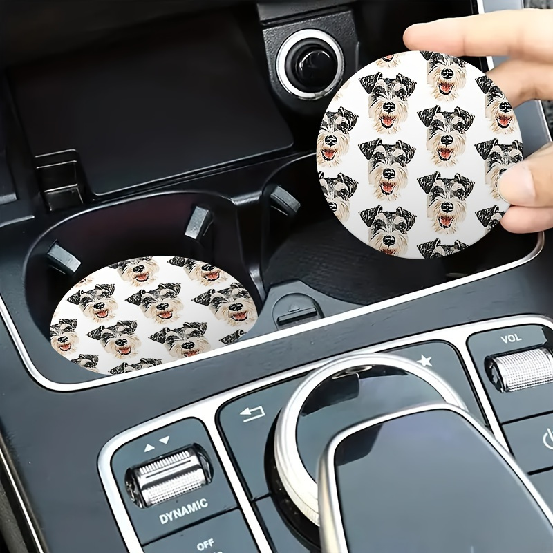 

2-pack Smiling Schnauzer Eva Cup Holder Coasters - Water-resistant Absorbent Coasters For Vehicle Interior, Easy Removal For Cleaning & Universal Fit