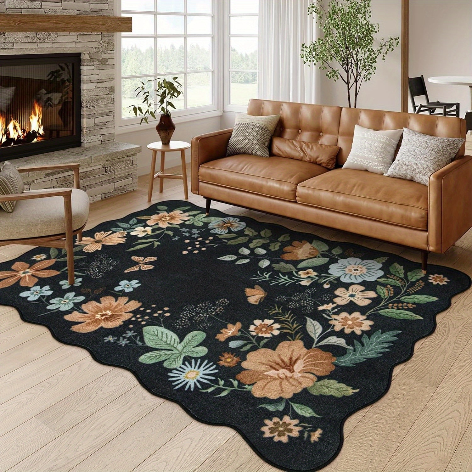 

Vintage Floral Rug: Bohemian Style, Water Washed Base, 1100g, 5.1mm Thick, Soft, Machine Washable, Suitable For Living Room Or Bedroom Decor