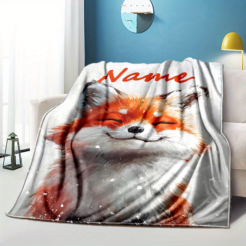 

Personalized Fox- Flannel Blanket Name - , & For , Bed, | For Christmas & Halloween