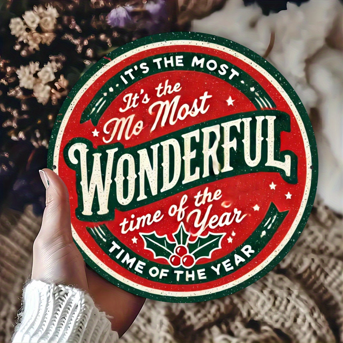 TEMU 1pc, Round Tin Wall Art, Vintage Christmas Round Metal Tin Sign ‘ The Most Of The Year' For Man Cave, Garage Or Yard - Home, Office And Settings