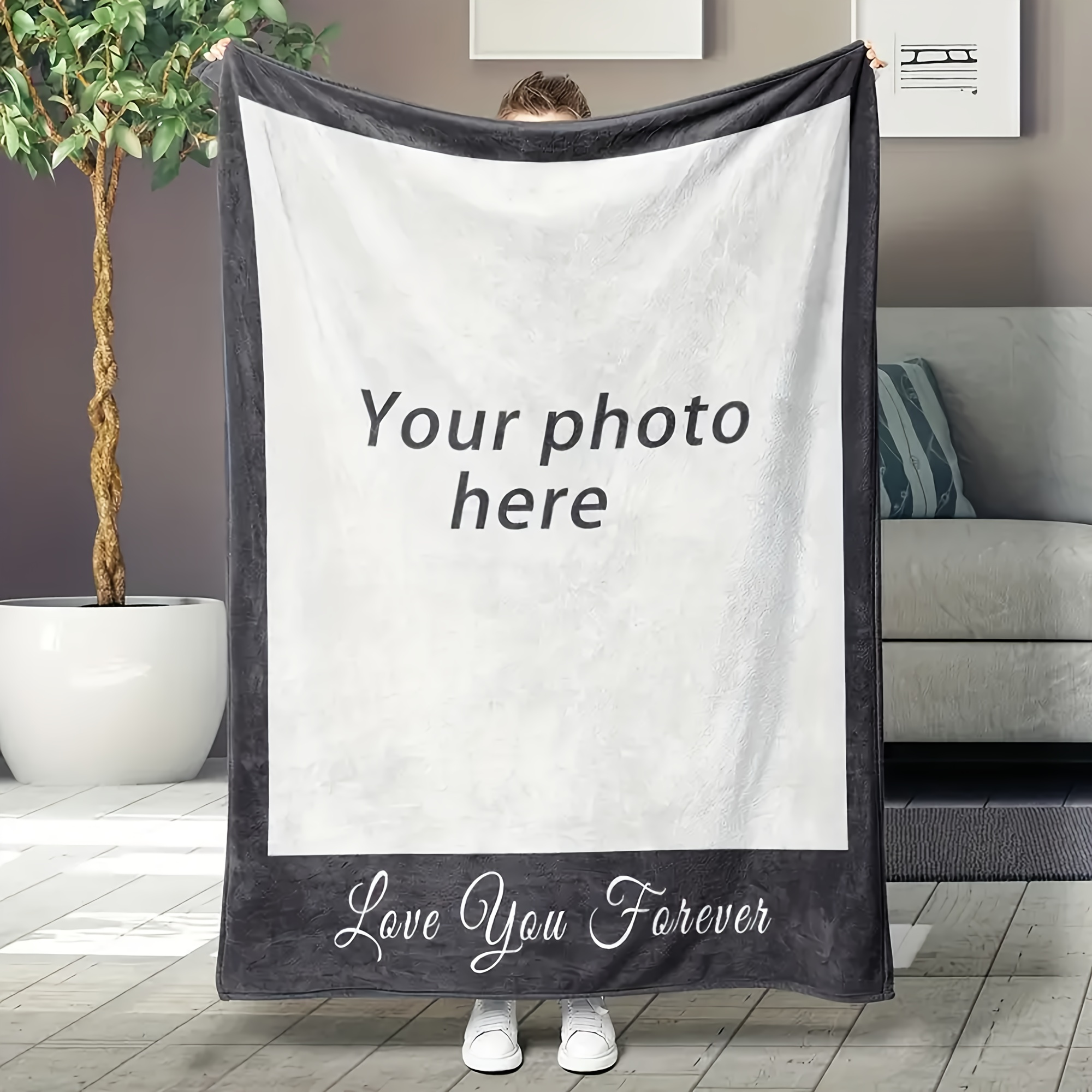 

1pc Customizable Photo Flannel Blanket - Soft, Cozy, Multi-purpose, Outdoor, Beach, Camping, Living Room, Sofa, Pet, Office Cover - Perfect Holiday Gift, Decorative, And Snuggle-up Companion