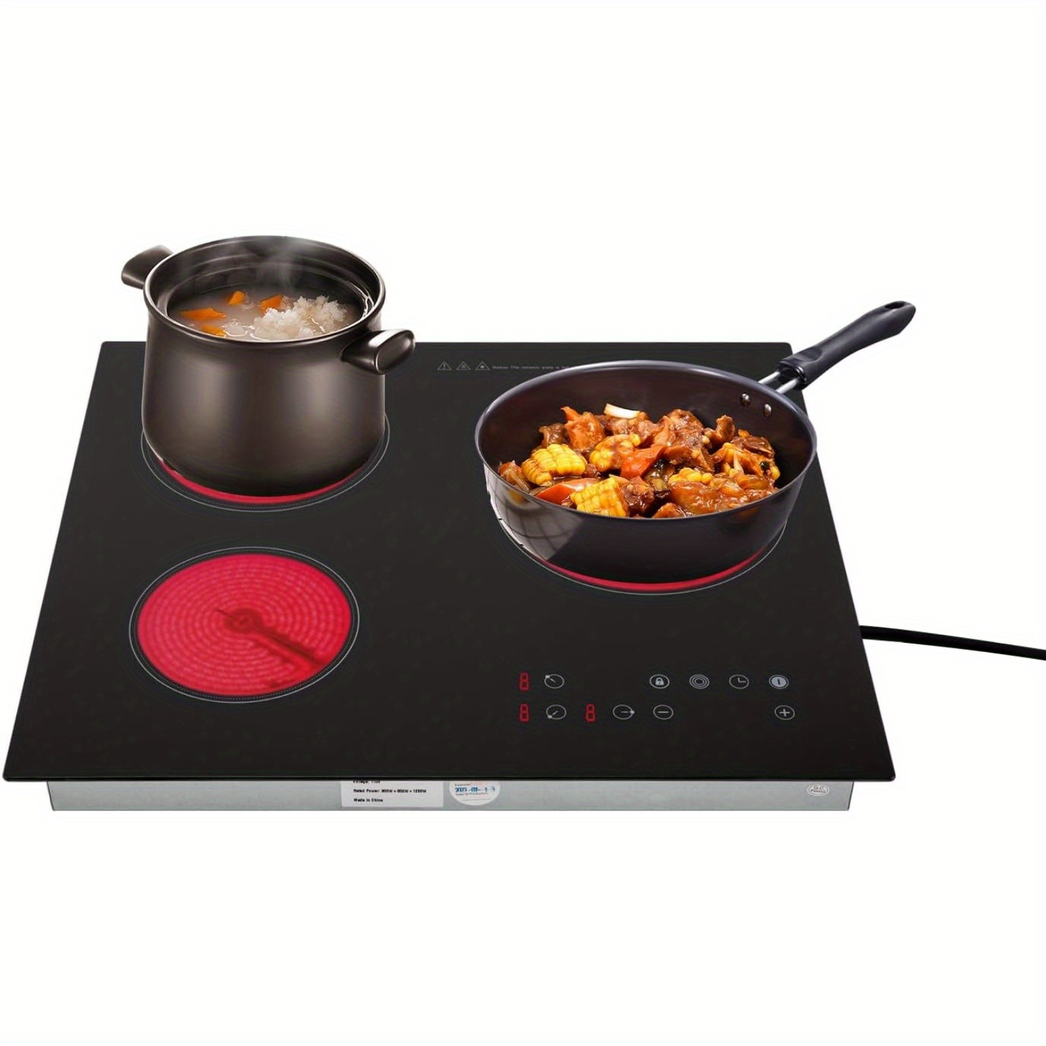 3 Burner Electric Cooktop 110v, 2600w 24 Inch Ceramic Electric Stove Top, With Kid Safety Lock And Timer, 9 Heating Level(no Plug) For , Frying, Frying, Frying, Roasting, Boiling