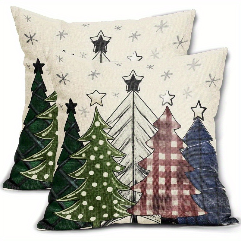 

2pcs Set 18*18 Inches Christmas Throw Pillow Covers Outdoor Christmas Tree Rustic Winter Decorative Throw Pillow Cases Outdoor Cushion Cover Farmhouse Sofa Couch Bed Decor