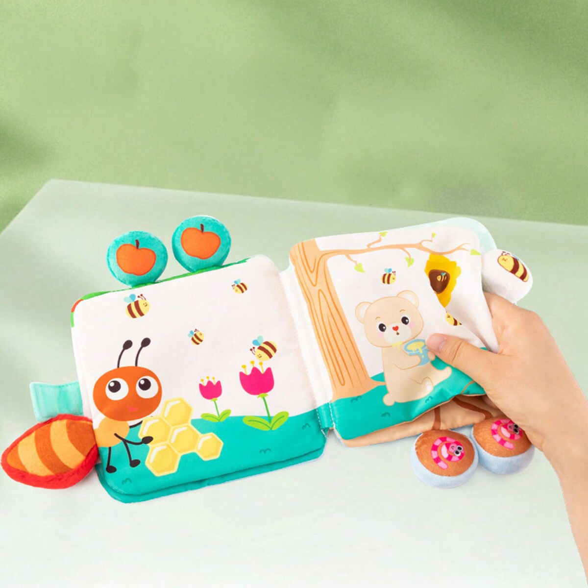 Animal Bells Soft Cloth Book for Kids Stimulates Hearing & Touch