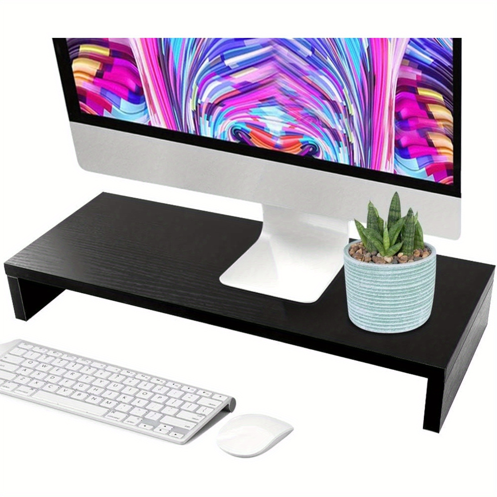 

Wooden Monitor Stand Led Lcd Computer Monitor Riser Desktop Organizer Display Shelf Black